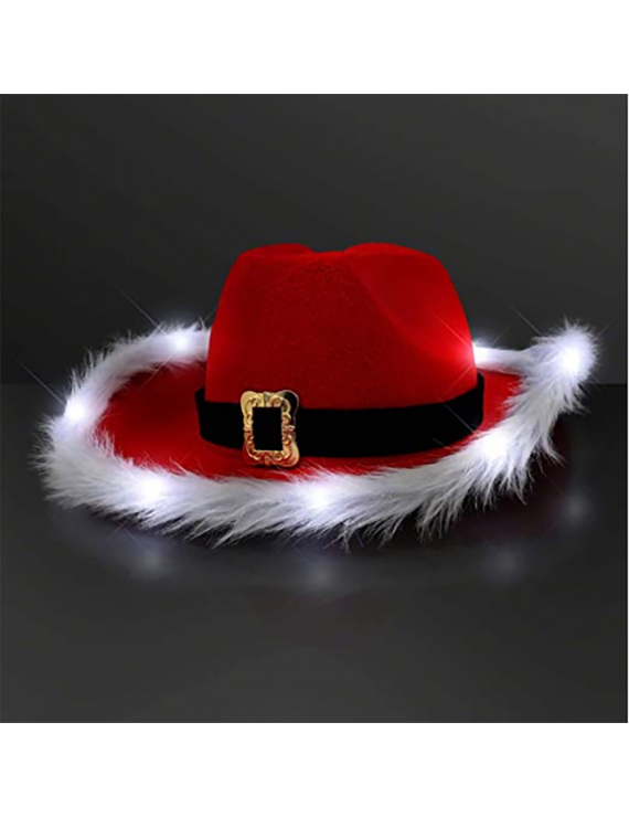 Cowboy Santa Claus Christmas Hat, White Light Fur Trim - BLANK