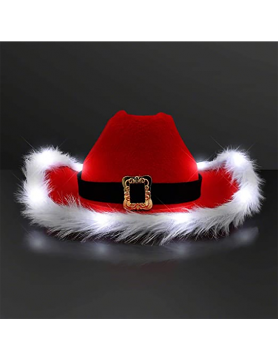Cowboy Santa Claus Christmas Hat, White Light Fur Trim - BLANK
